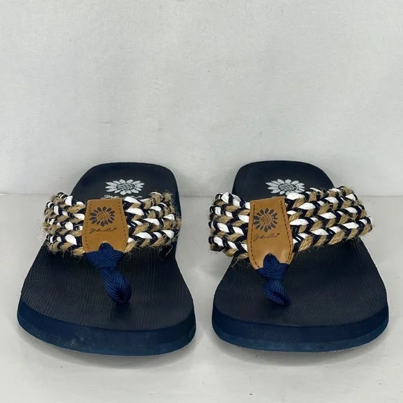 Yellow Box‎ Fida Flip Flops Navy Wide Strap Sandals Boho Sz 10 - Picture 3 of 9